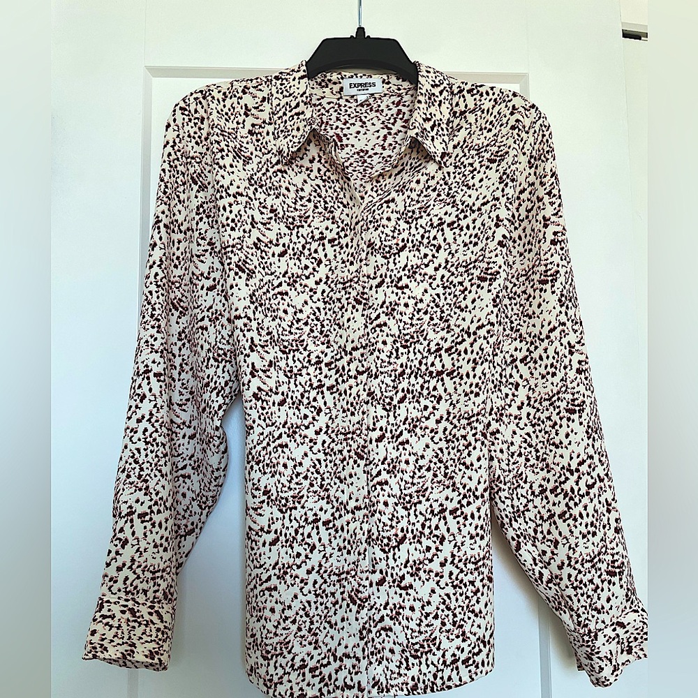 Express Animal Print Blouse in White and Brown